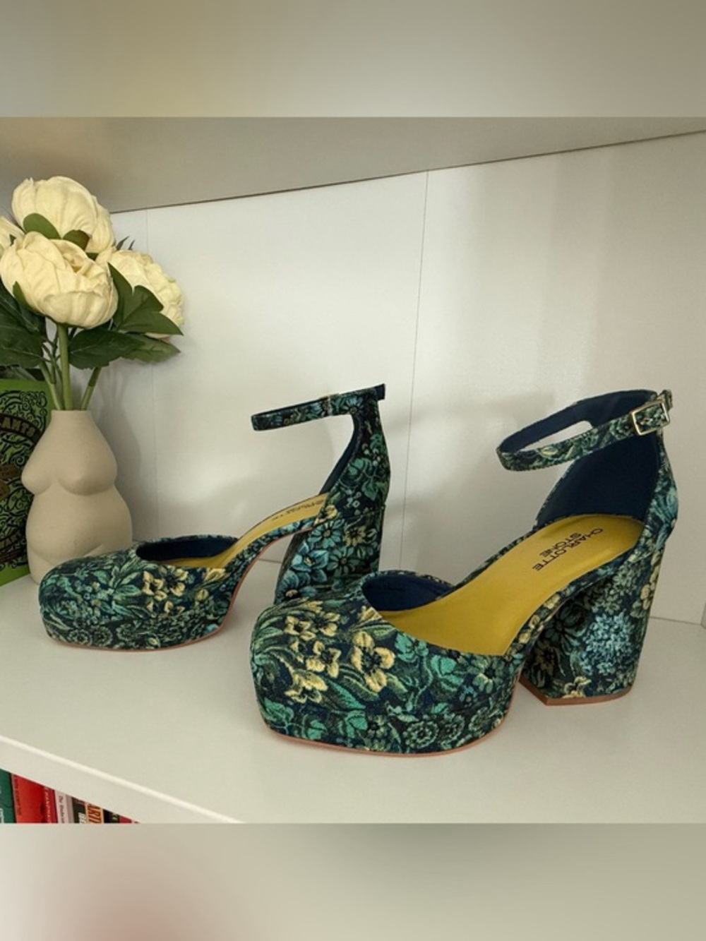 Charlotte Stone “Fran” Platform Heels - Bluebell Floral Tapestry